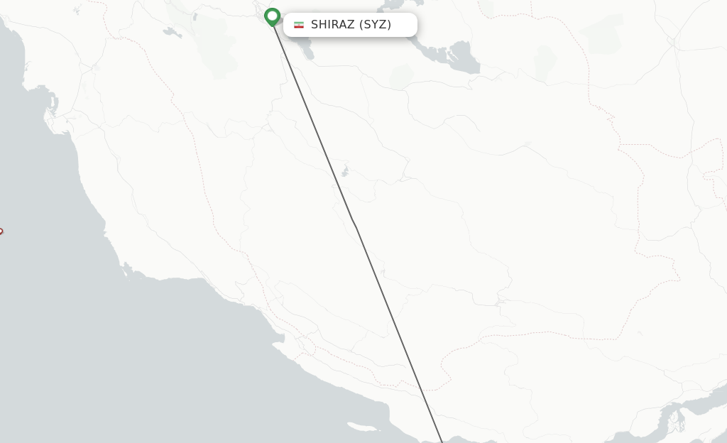 Flights from Shiraz to Kish Island route map