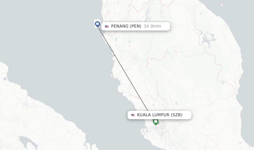 Flights from Kuala Lumpur to Penang route map