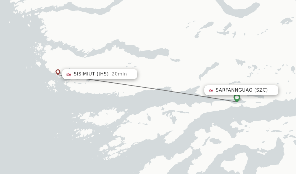 Flights from Sarfannguaq to Sisimiut route map