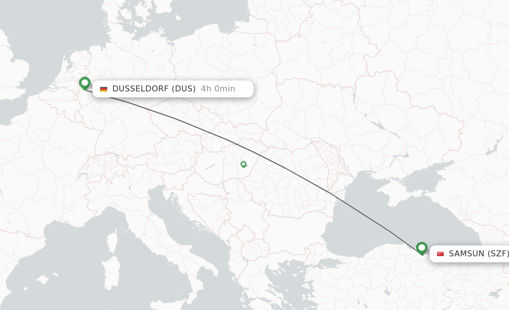 Flights from Samsun to Dusseldorf route map