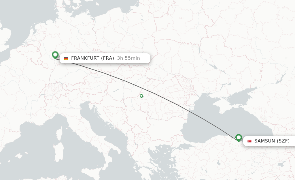 Flights from Samsun to Frankfurt route map