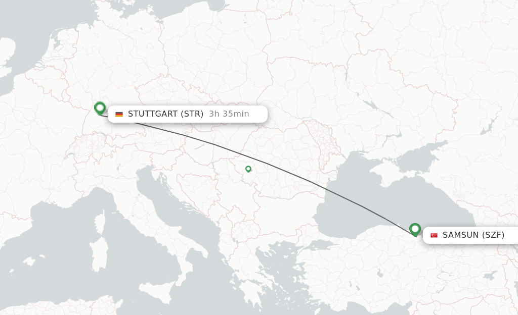 Flights from Samsun to Stuttgart route map