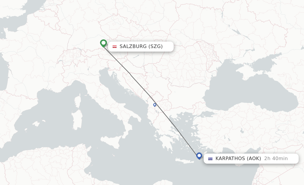 Flights from Salzburg to Karpathos route map