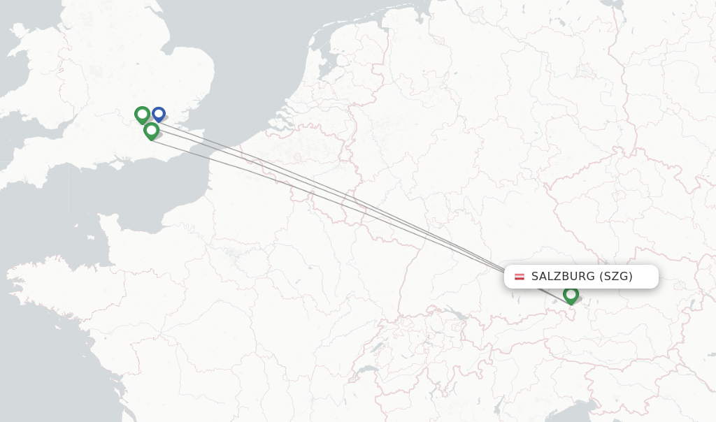 Route map with flights from Salzburg with British Airways