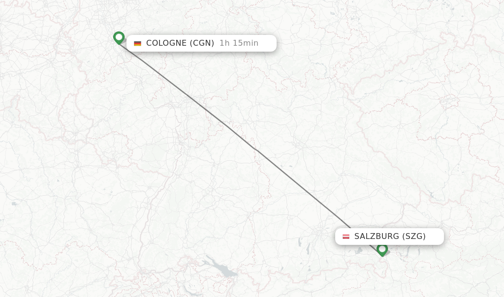 Flights from Salzburg to Cologne route map