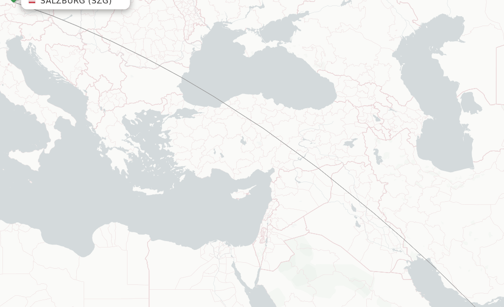 Route map with flights from Salzburg with flydubai