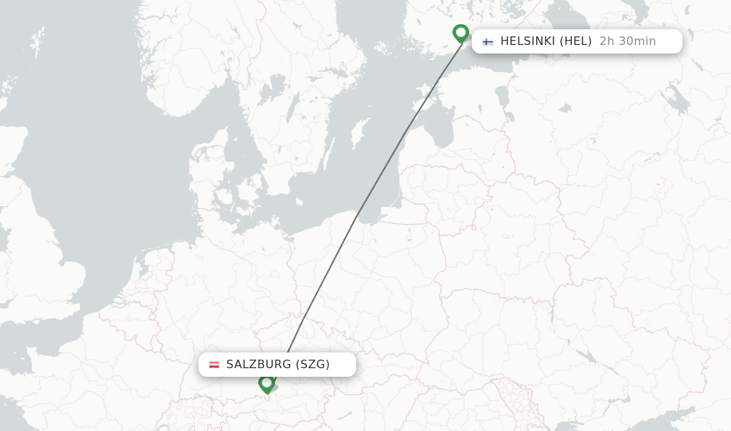 Flights from Salzburg to Helsinki route map