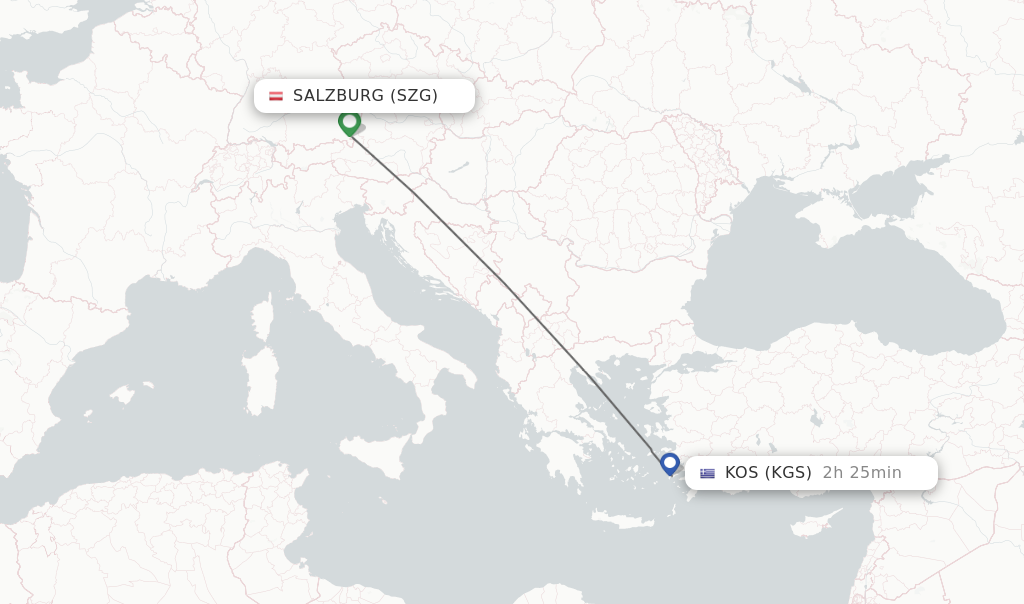 Flights from Salzburg to Kos route map