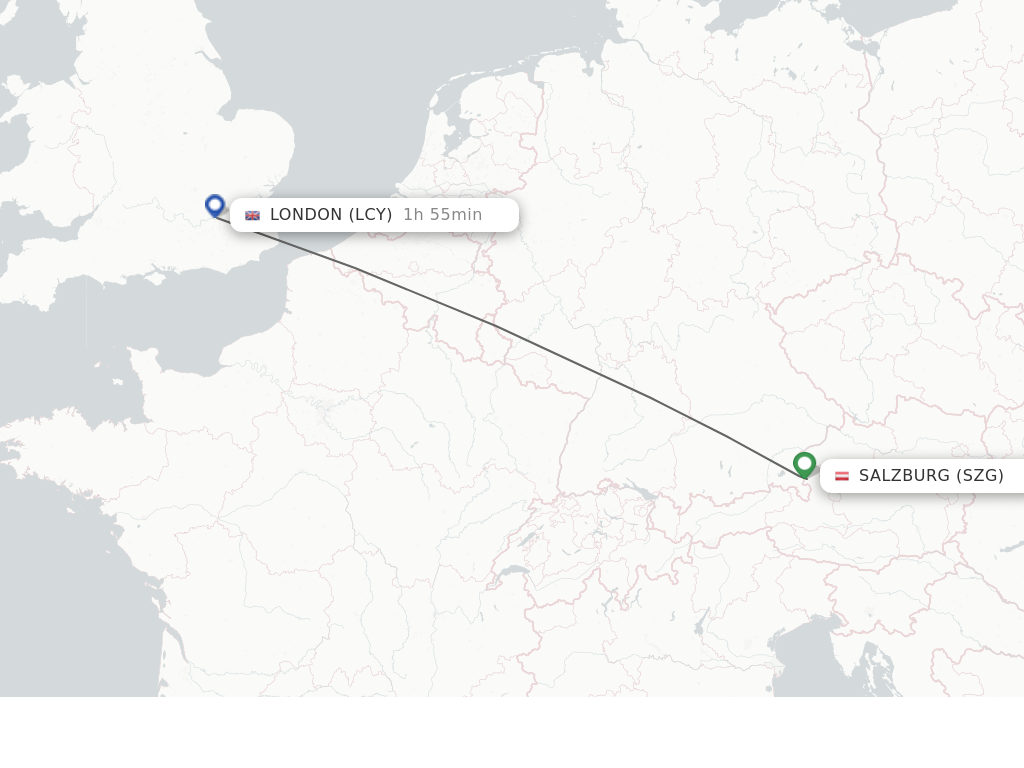 Flights from Salzburg to London route map