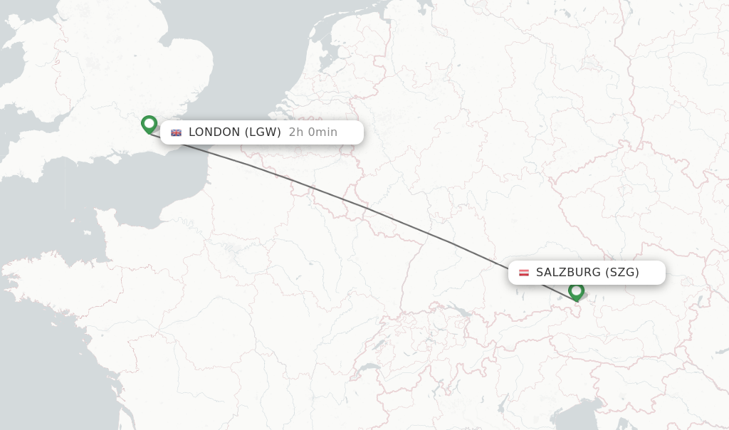 Flights from Salzburg to London route map