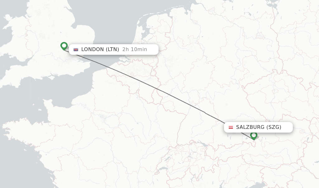 Flights from Salzburg to London route map