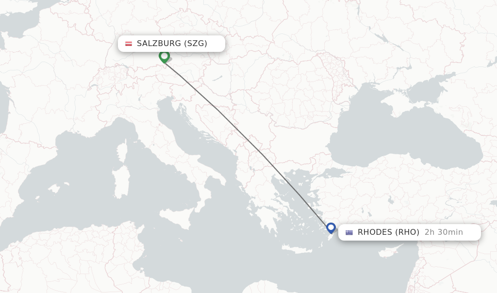 Flights from Salzburg to Rhodes route map