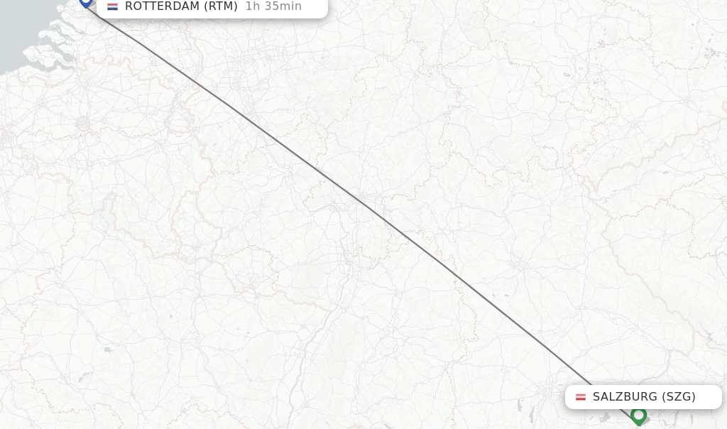 Flights from Salzburg to Rotterdam route map