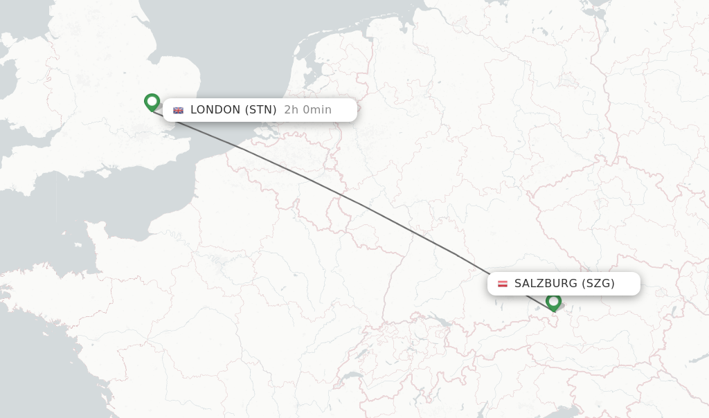 Flights from Salzburg to London route map