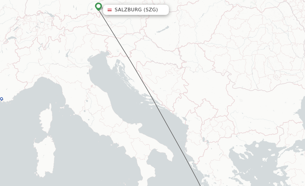 Flights from Salzburg to Zakinthos route map