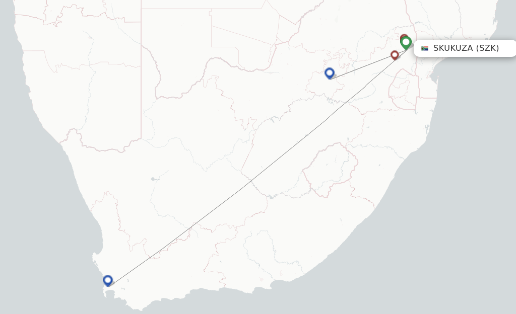 Route map with flights from Skukuza with Airlink (South Africa)