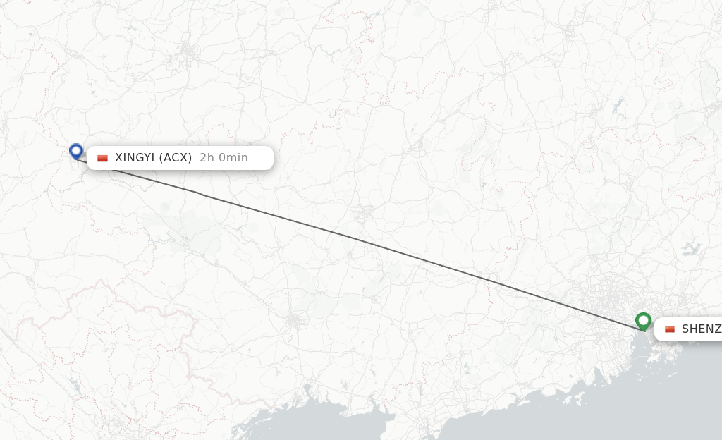 Flights from Shenzhen to Xingyi route map