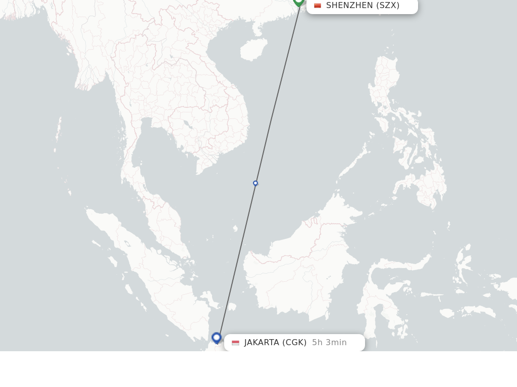 Flights from Shenzhen to Jakarta route map