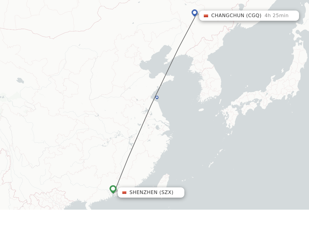 Flights from Shenzhen to Changchun route map