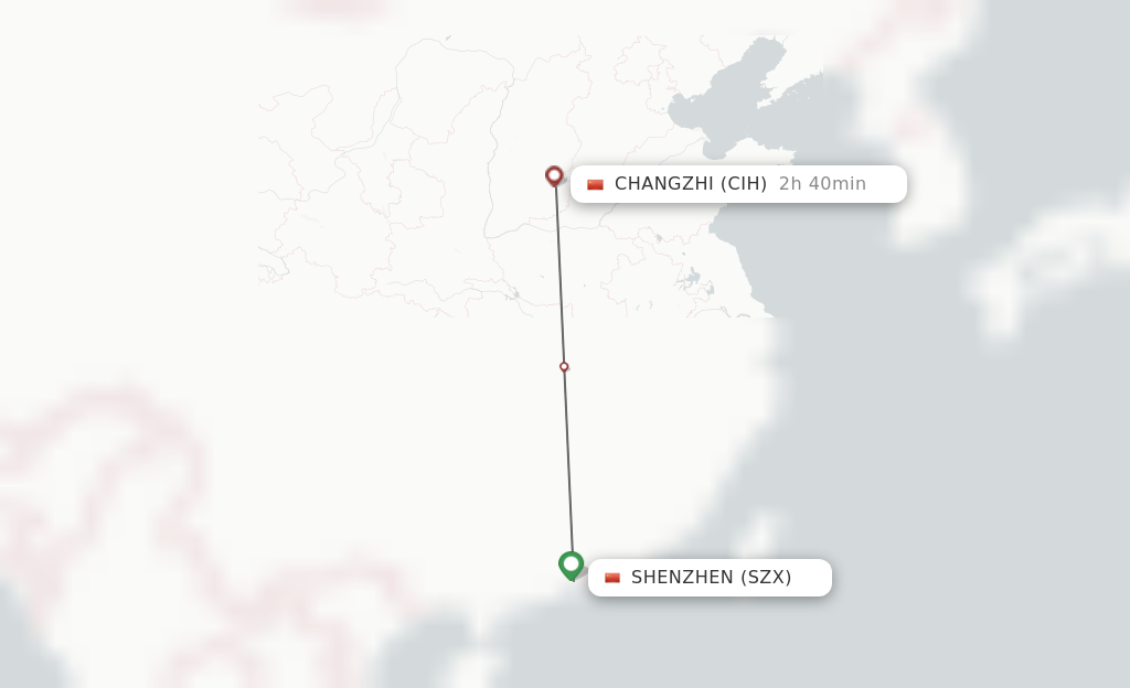 Flights from Shenzhen to Changzhi route map