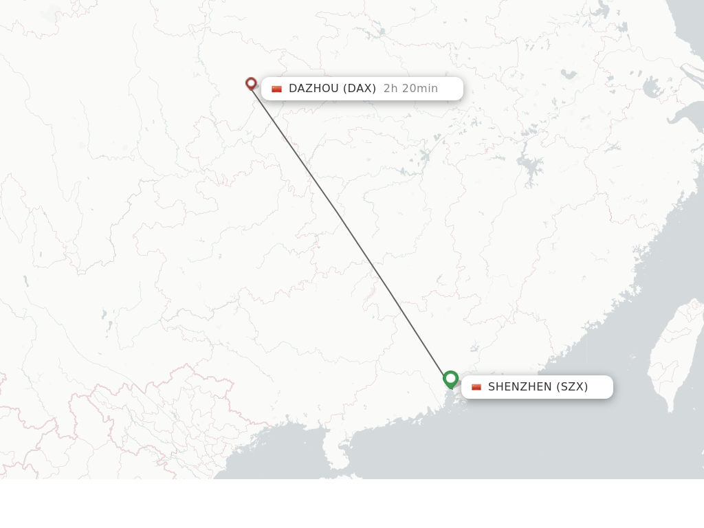Flights from Shenzhen to Dazhou route map