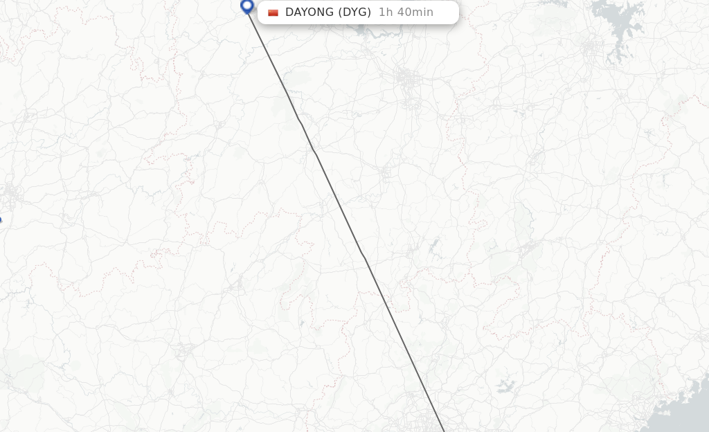 Flights from Shenzhen to Dayong route map