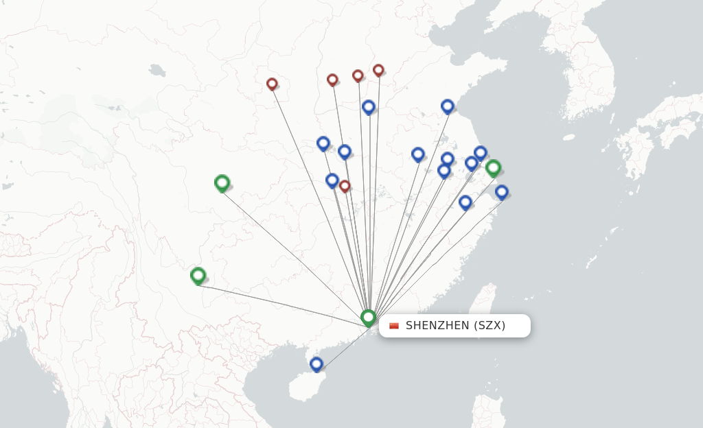 Route map with flights from Shenzhen with Donghai Airlines