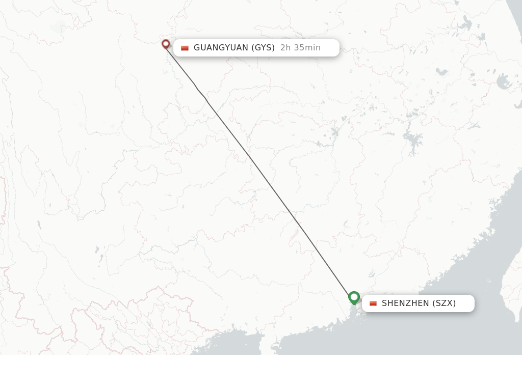 Flights from Shenzhen to Guangyuan route map