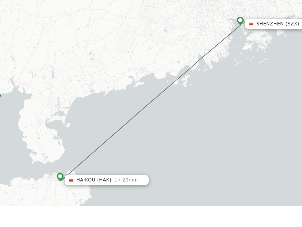 Flights from Shenzhen to Haikou route map
