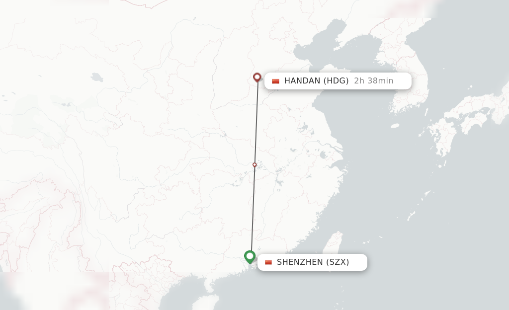 Flights from Shenzhen to Handan route map