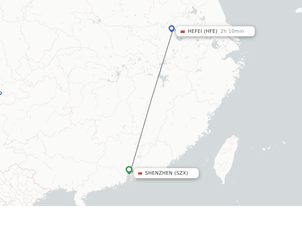 Flights from Shenzhen to Hefei route map