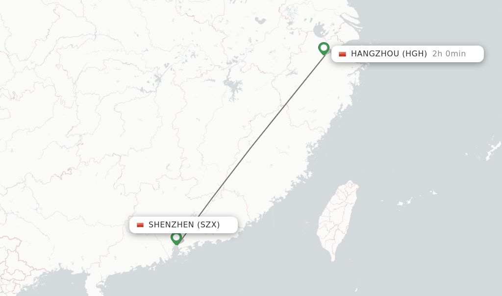 Flights from Shenzhen to Hangzhou route map