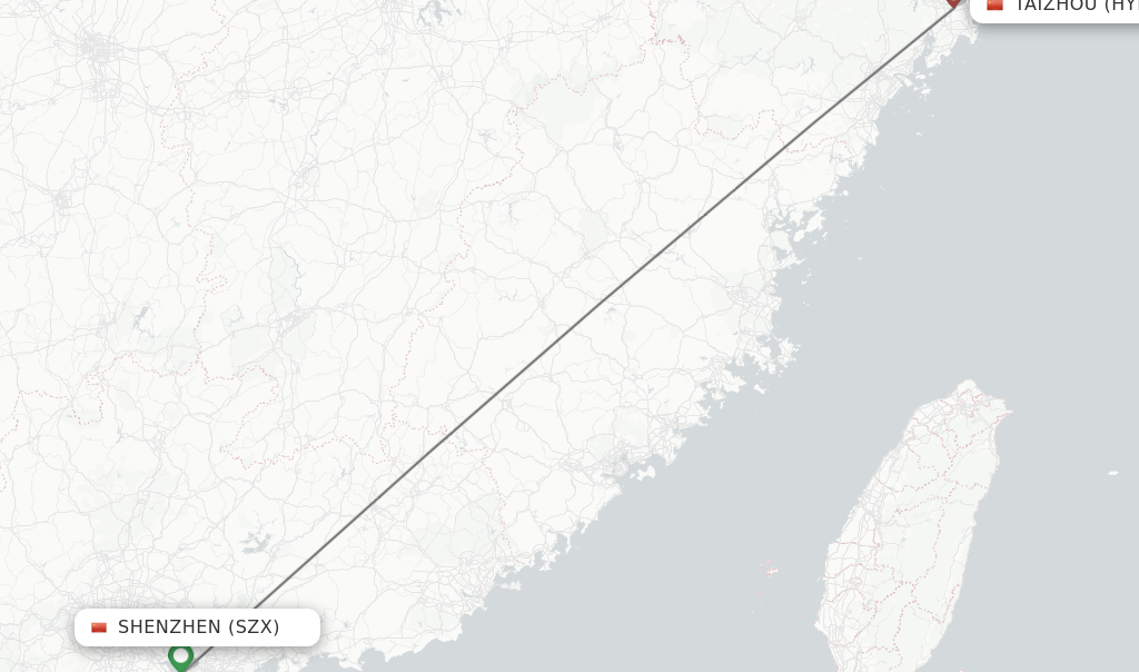 Flights from Shenzhen to Taizhou route map