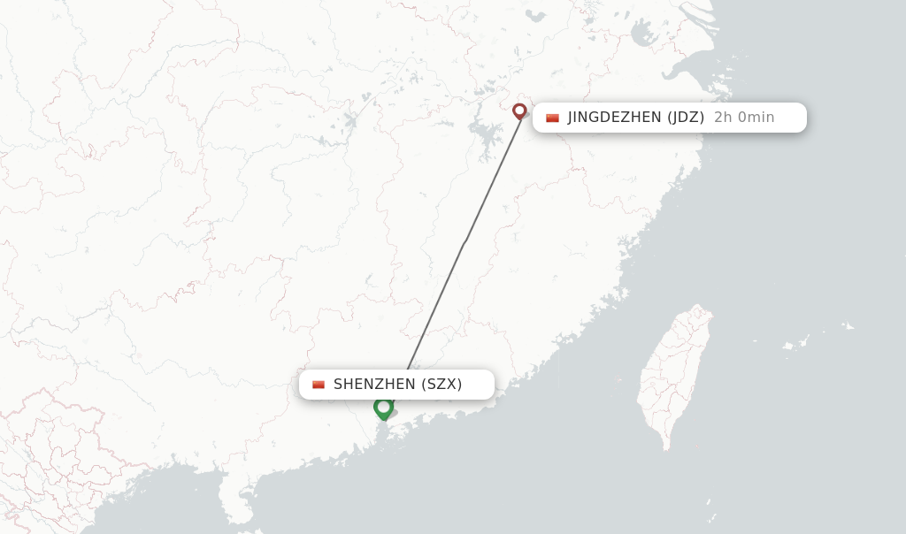 Flights from Shenzhen to Jingdezhen route map
