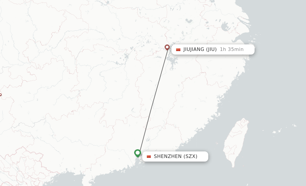 Flights from Jiujiang to Shenzhen route map