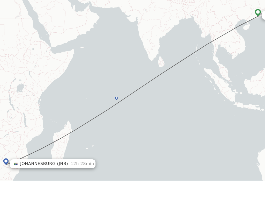 Flights from Shenzhen to Johannesburg route map
