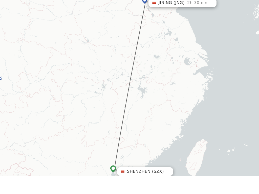 Flights from Shenzhen to Jining route map