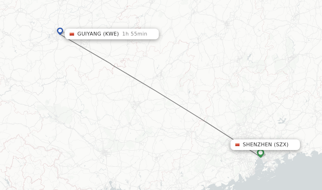Flights from Shenzhen to Guiyang route map