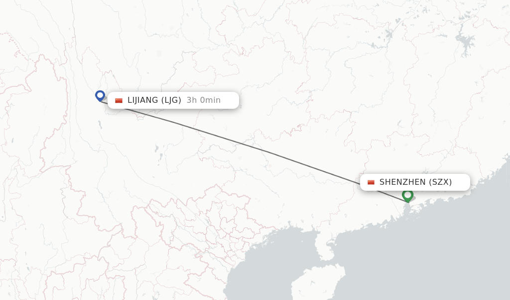 Flights from Shenzhen to Lijiang route map