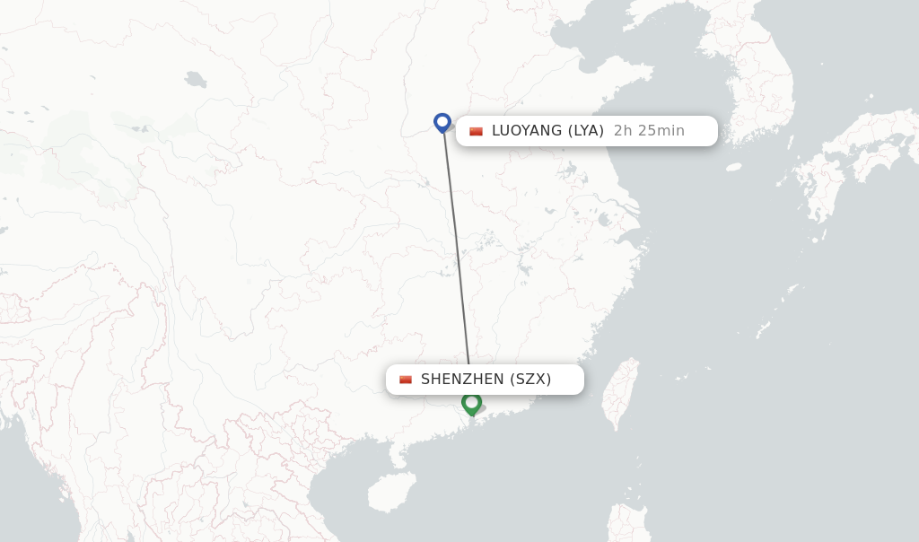 Flights from Shenzhen to Luoyang route map