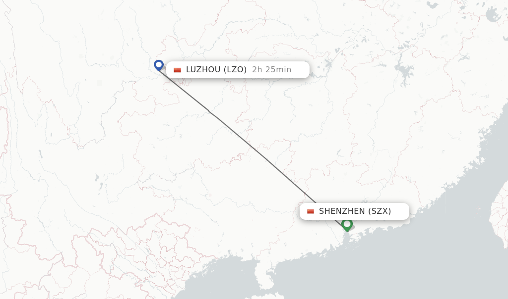 Flights from Shenzhen to Luzhou route map