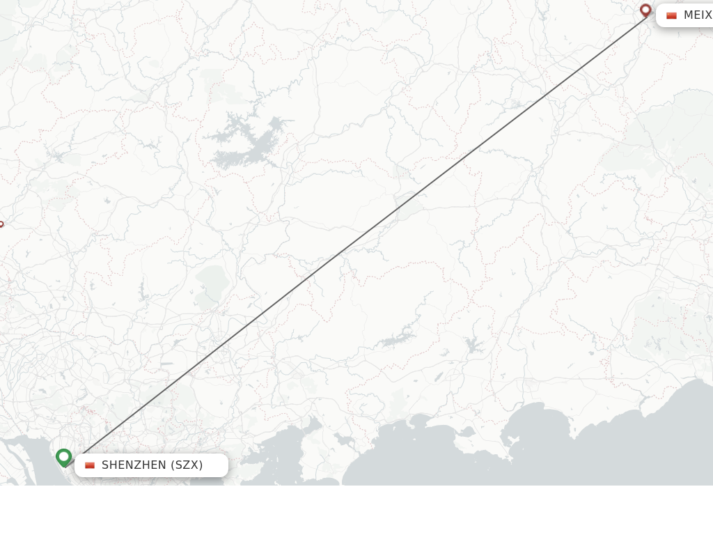 Flights from Shenzhen to Mei Xian route map