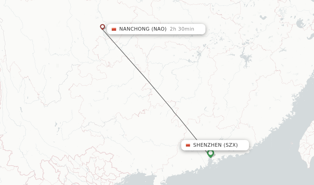 Flights from Shenzhen to Nanchong route map
