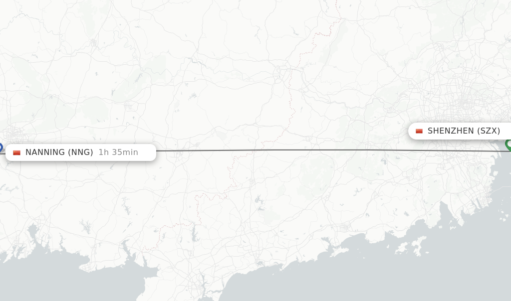 Flights from Shenzhen to Nanning route map