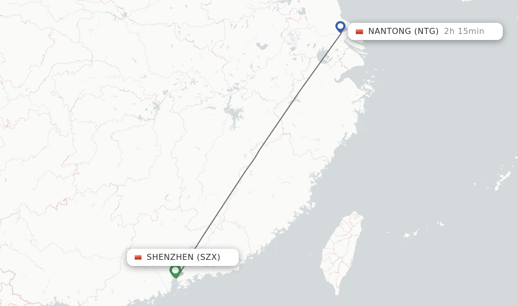 Flights from Shenzhen to Nantong route map