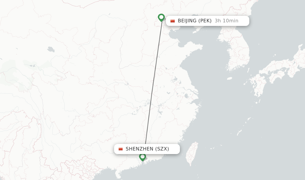 Flights from Shenzhen to Beijing route map