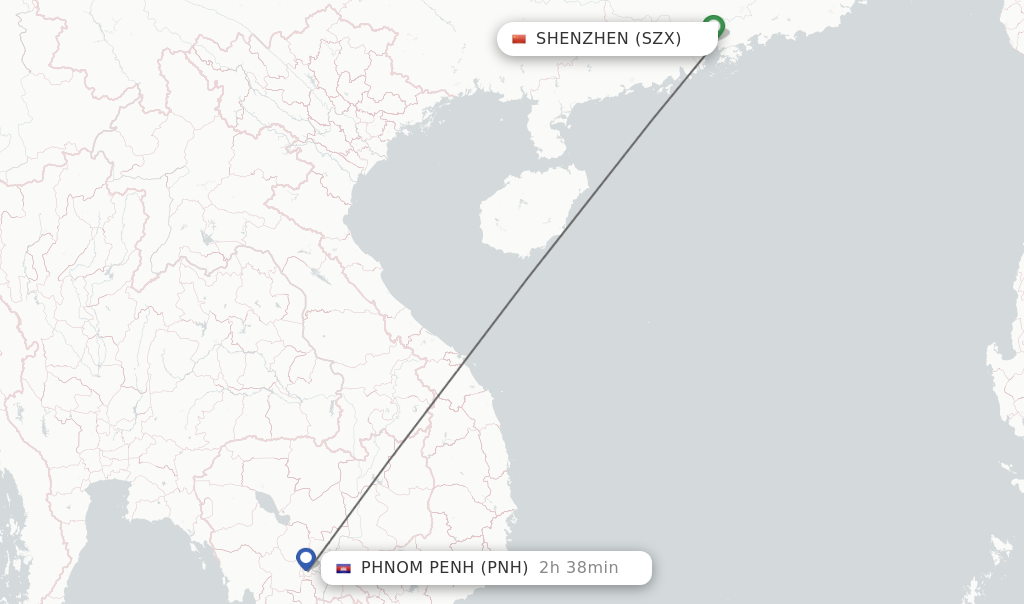 Flights from Shenzhen to Phnom Penh route map