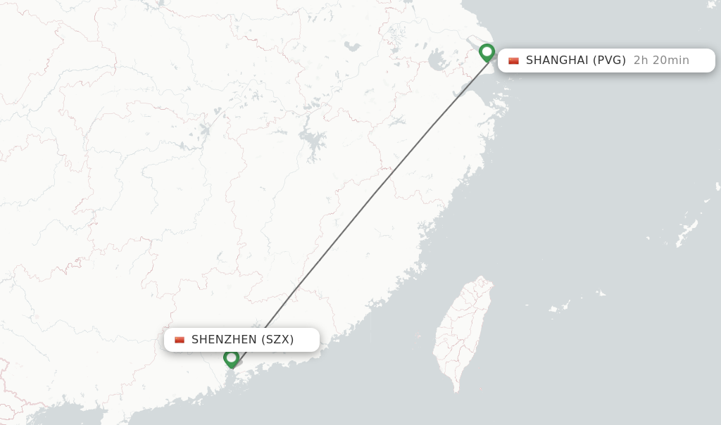 Flights from Shenzhen to Shanghai route map