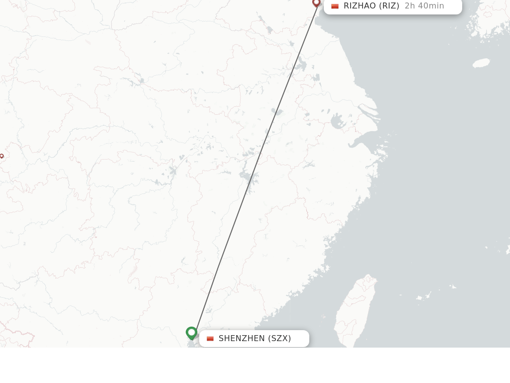 Flights from Shenzhen to Rizhao route map