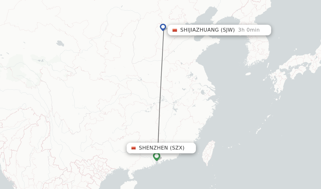 Flights from Shenzhen to Shijiazhuang route map